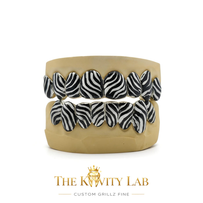 Custom 3D Zebra Stripe with ENAMEL Painting GRILLZ: 925 Sterling Silver (Free Mold Kit)