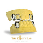Custom Fit 4pc Top and 6pc Bottom Open Face x Curved Front Bar Grillz: 925 Sterling Silver (Free Mold Kit)