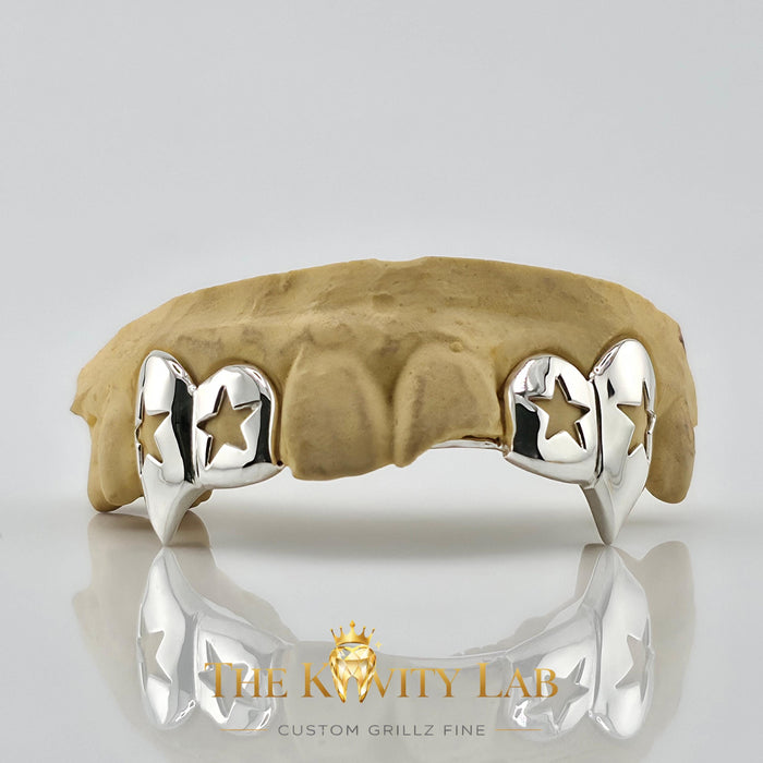 Custom 4pc Open Stars with Extended Fangs Grillz: 925 Sterling Silver (Free Mold Kit)