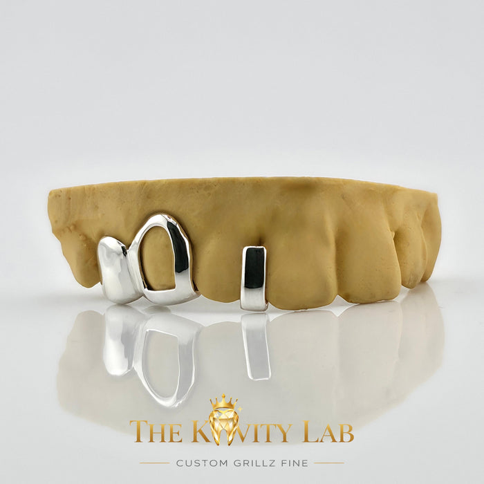 Custom 3pcs Open Face & Gap Filler Grillz: 925 Sterling Silver (Free Mold Kit)