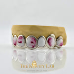Custom 8pcs Red and White Marble Enamel Grillz: 925 Sterling Silver (Free Mold Kit)