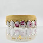Custom 8pcs Red and White Marble Enamel Grillz: 925 Sterling Silver (Free Mold Kit)