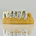 Custom 6pcs Two Tones Diamond Cuts Grillz: 925 Sterling Silver (Free Mold Kit)