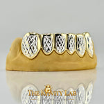 Custom 6pcs Two Tones Diamond Cuts Grillz: 925 Sterling Silver (Free Mold Kit)