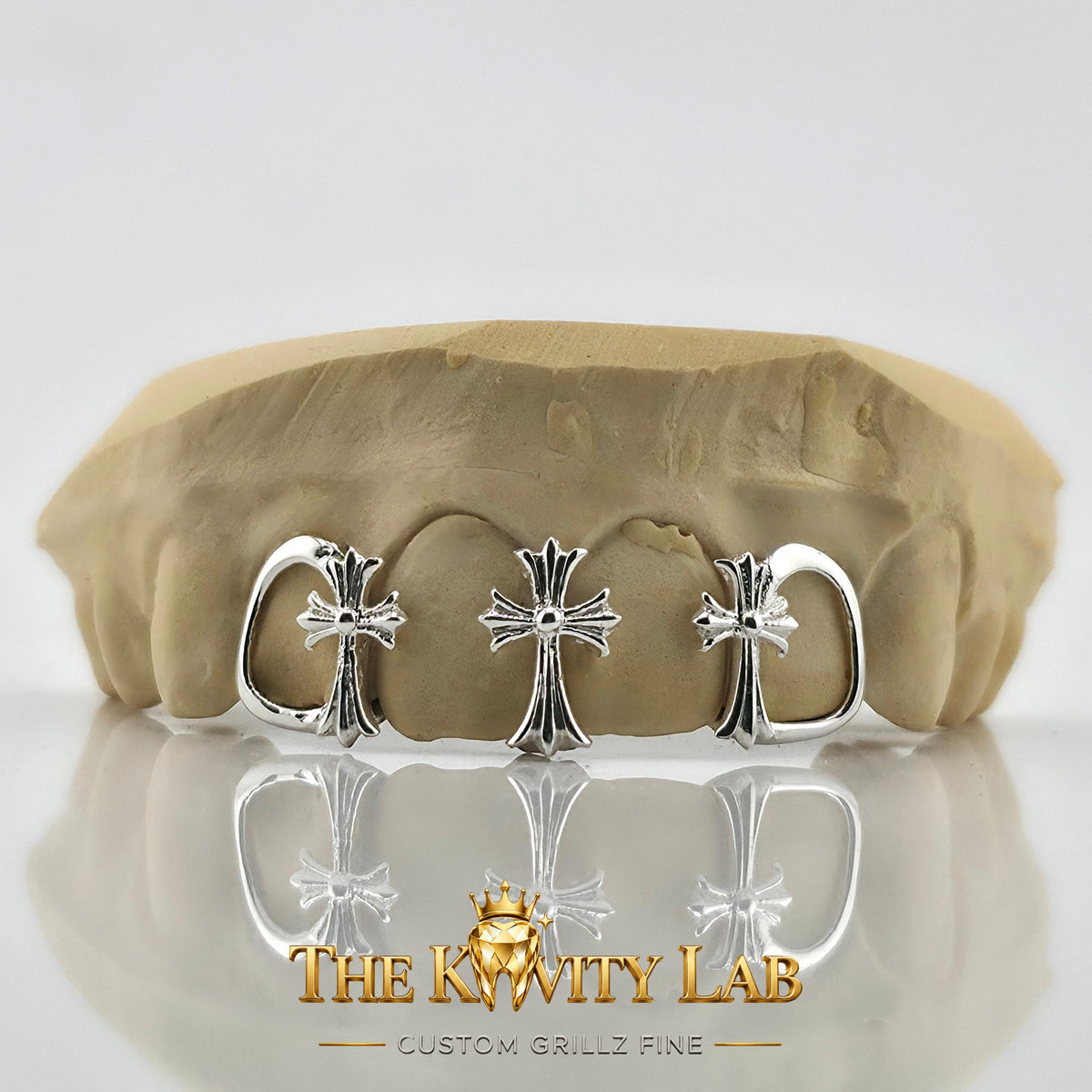 Custom 4pcs 3D Cross with Open Face Grillz: 925 Sterling Silver (Free Mold Kit)