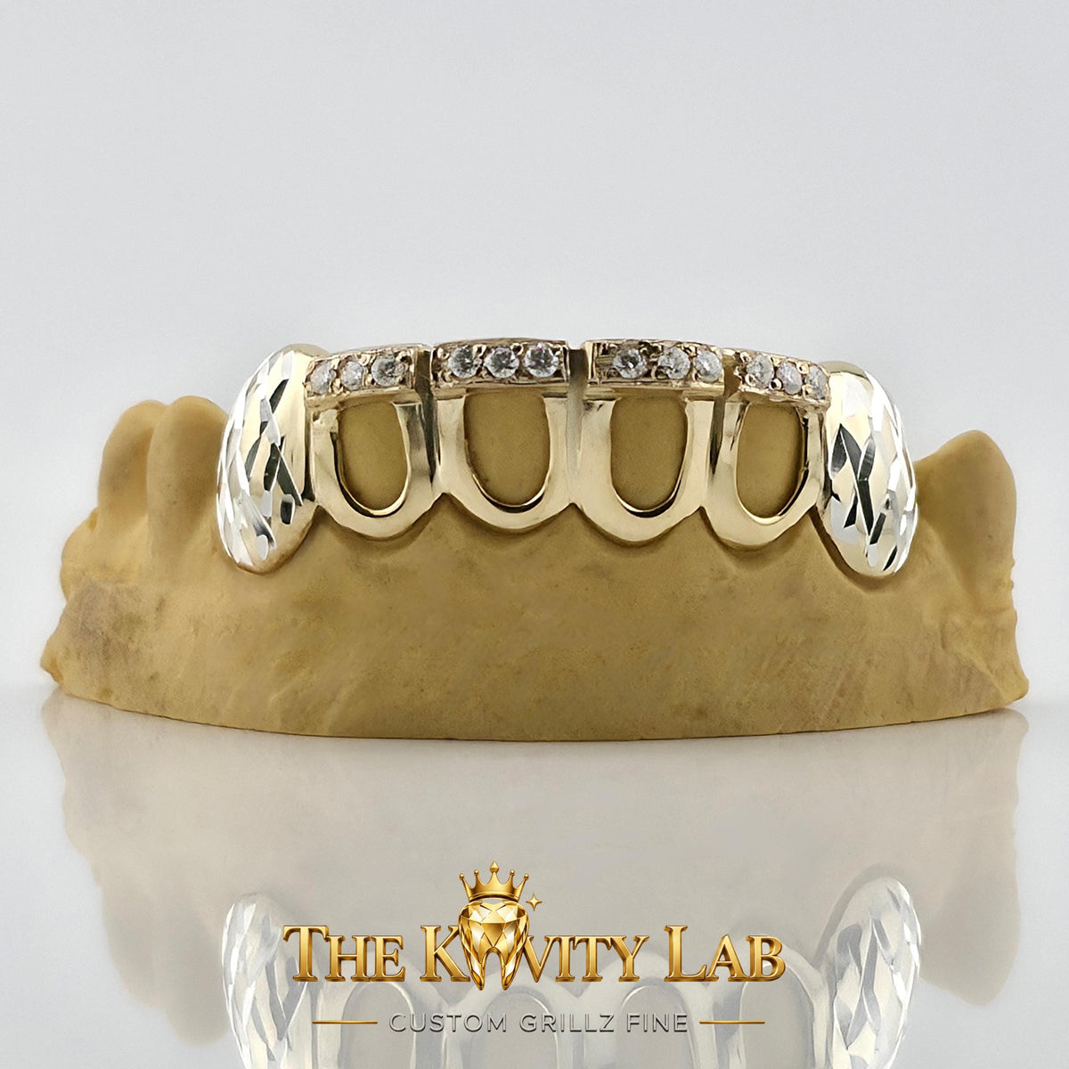 Custom 6pcs Iced Out Front Bar x Diamond Cuts Grillz: 925 Sterling Silver (Free Mold Kit)