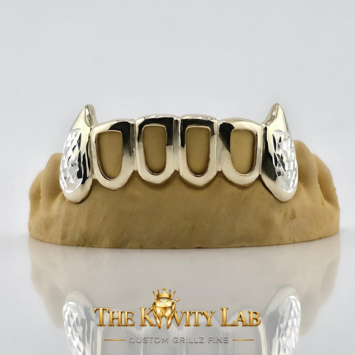 Custom 6pcs Open Face with Cuts and Extended Fangs Grillz: 925 Sterling Silver (Free Mold Kit)