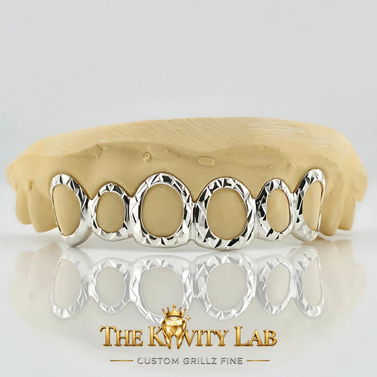 Custom 6pcs Open Face x Diamond Cuts Grillz: 925 Sterling Silver (Free Mold Kit)