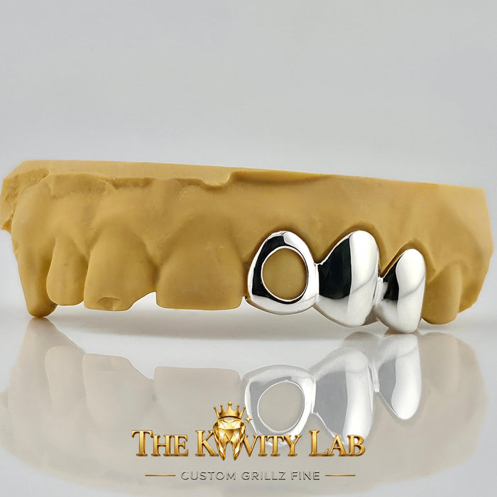 Custom 3pc Open Face x Solid Caps Grillz: 925 Sterling Silver (Free Mold Kit)