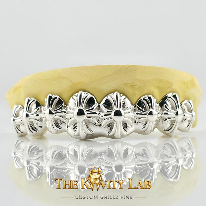 Custom 8pcs Floral Cross Grillz: 925 Sterling Silver (Free Mold Kit)