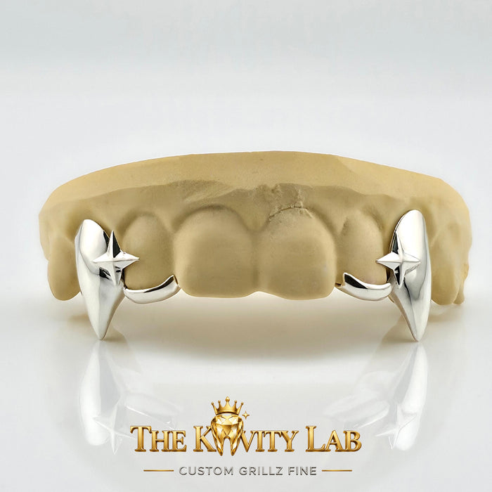 Custom 4pcs Star x Extended Fangs Grillz: 925 Sterling Silver (Free Mold Kit)