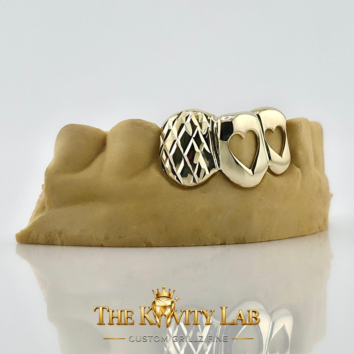 Custom 3pcs Open Hearts x Diamond Cut Grillz: 925 Sterling Silver (Free Mold Kit)