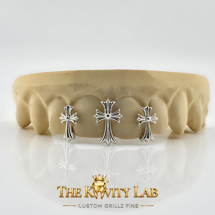 Custom 4pcs 3D Cross Trio Grillz: 925 Sterling Silver (Free Mold Kit)