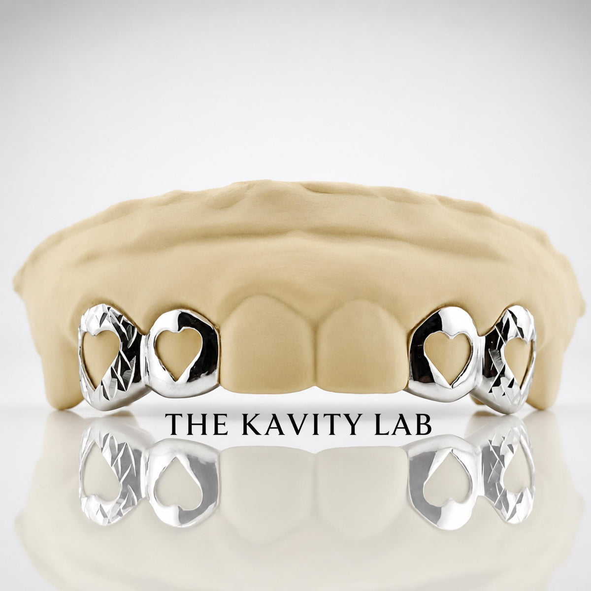 Custom 4pcs Open Hearts, Diamond Cuts: Sterling Silver Grillz (Free Mold Kit)