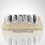 Custom 6pcs Two Tones Diamond Cuts Grillz: 925 Sterling Silver (Free Mold Kit)