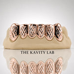 Custom 6pcs Two Tones Diamond Cuts Grillz: 925 Sterling Silver (Free Mold Kit)