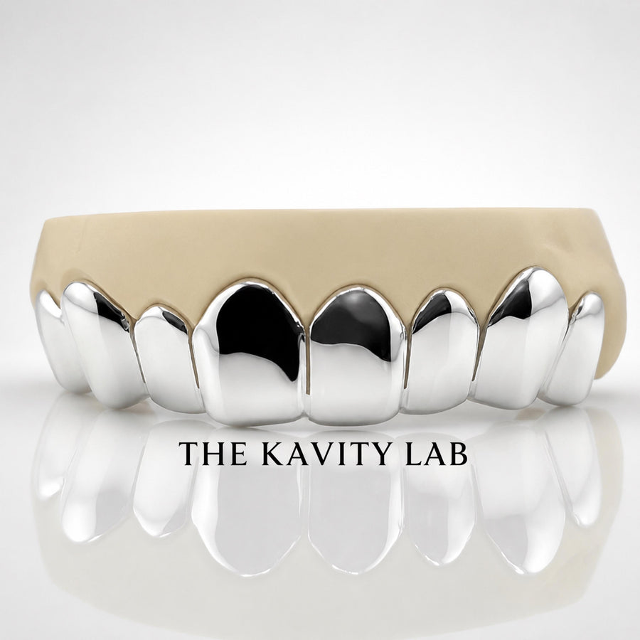 Custom 8pcs Solid Classic with Perm Cuts Grillz: 925 Sterling Silver (Free Mold Kit)