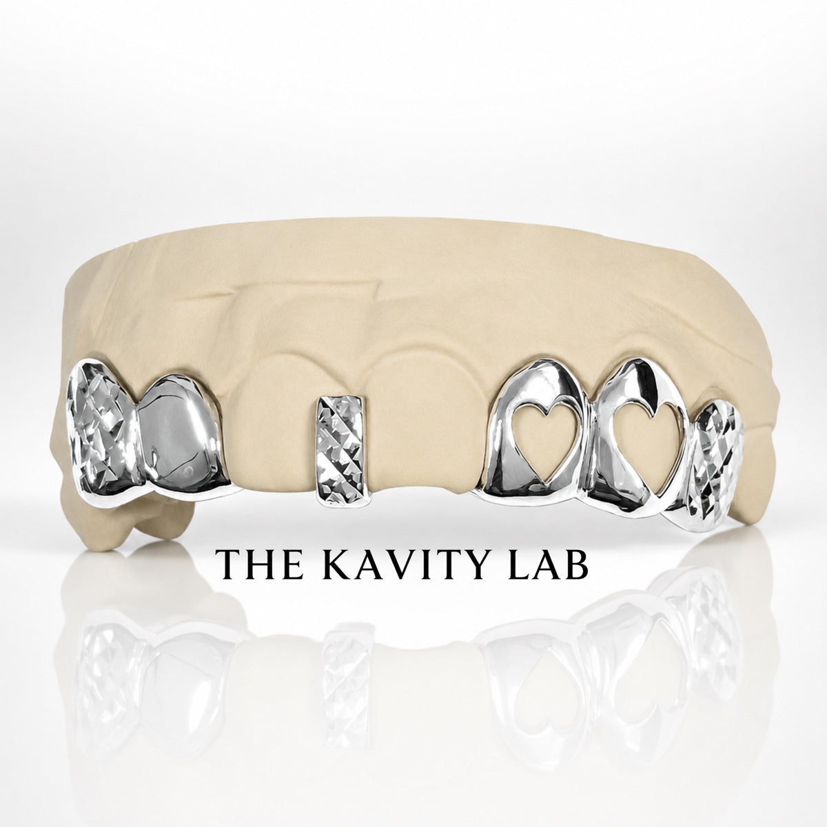 Custom 8pc Gap Filler x Open Hearts and Diamond Cut Grillz: 925 Sterling Silver (Free Mold Kit)