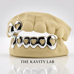 Custom Set 2pc on 6pc Open Hearts Grillz: 925 Sterling Silver (Free Mold Kit)