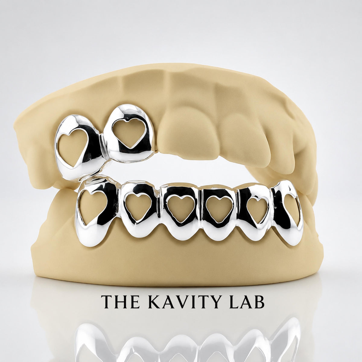 Custom Set 2pc on 6pc Open Hearts Grillz: 925 Sterling Silver (Free Mold Kit)