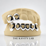 Custom Set 2pc on 6pc Open Hearts Grillz: 925 Sterling Silver (Free Mold Kit)