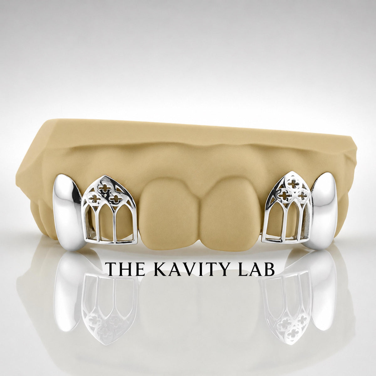 Custom 4pcs Solid x Gothic Window Grillz: 925 Sterling Silver (Free Mold Kit)