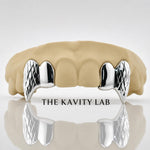 Custom 4pcs Diamond Cuts and Extended Fangs Grillz: 925 Sterling Silver (Free Mold Kit)