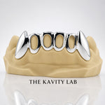 Custom 6pcs Open Face with Extended Fangs Grillz: 925 Sterling Silver (Free Mold Kits)