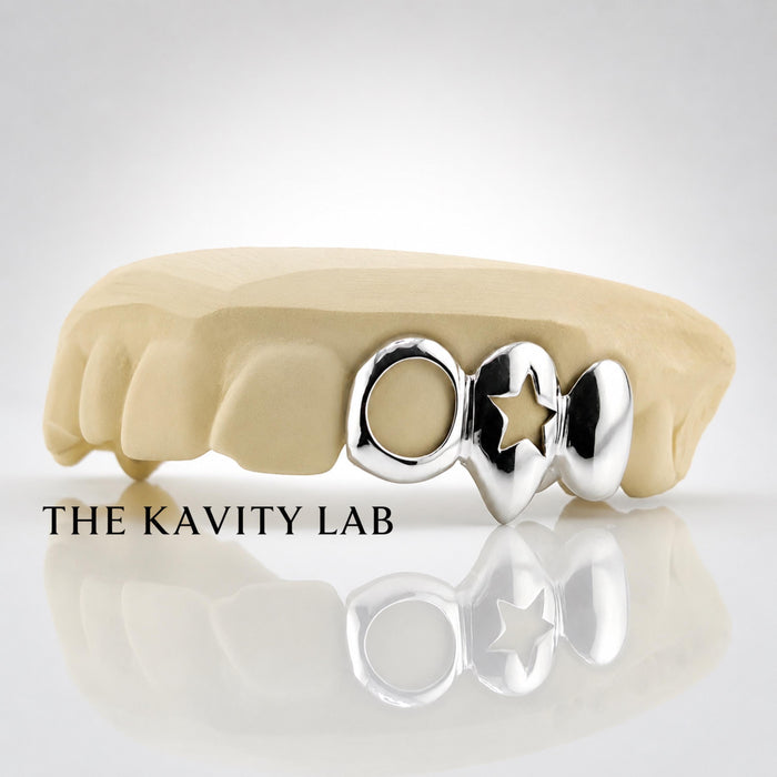 Custom 3pcs Open-Face, Star Cutout & Solid Grillz: 925 Sterling Silver (Free Mold Kit)
