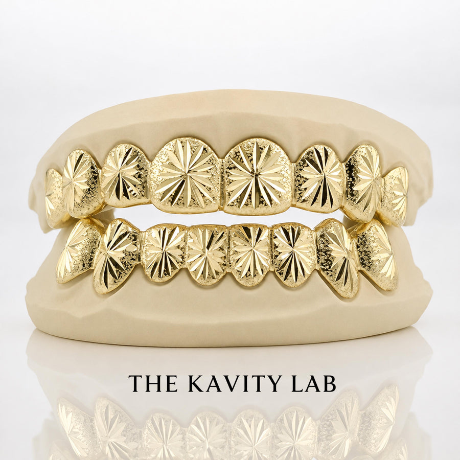 Custom 8pcs Starburst Cuts and Dust Grillz: 925 Sterling Silver (Free Mold Kit)