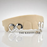 Custom 4pcs Open Hearts, Diamond Cuts: Sterling Silver Grillz (Free Mold Kit)