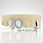 Custom 3pcs Opal Stone, Moissanite & Hammered Grillz: 925 Sterling Silver (Free Mold Kit)