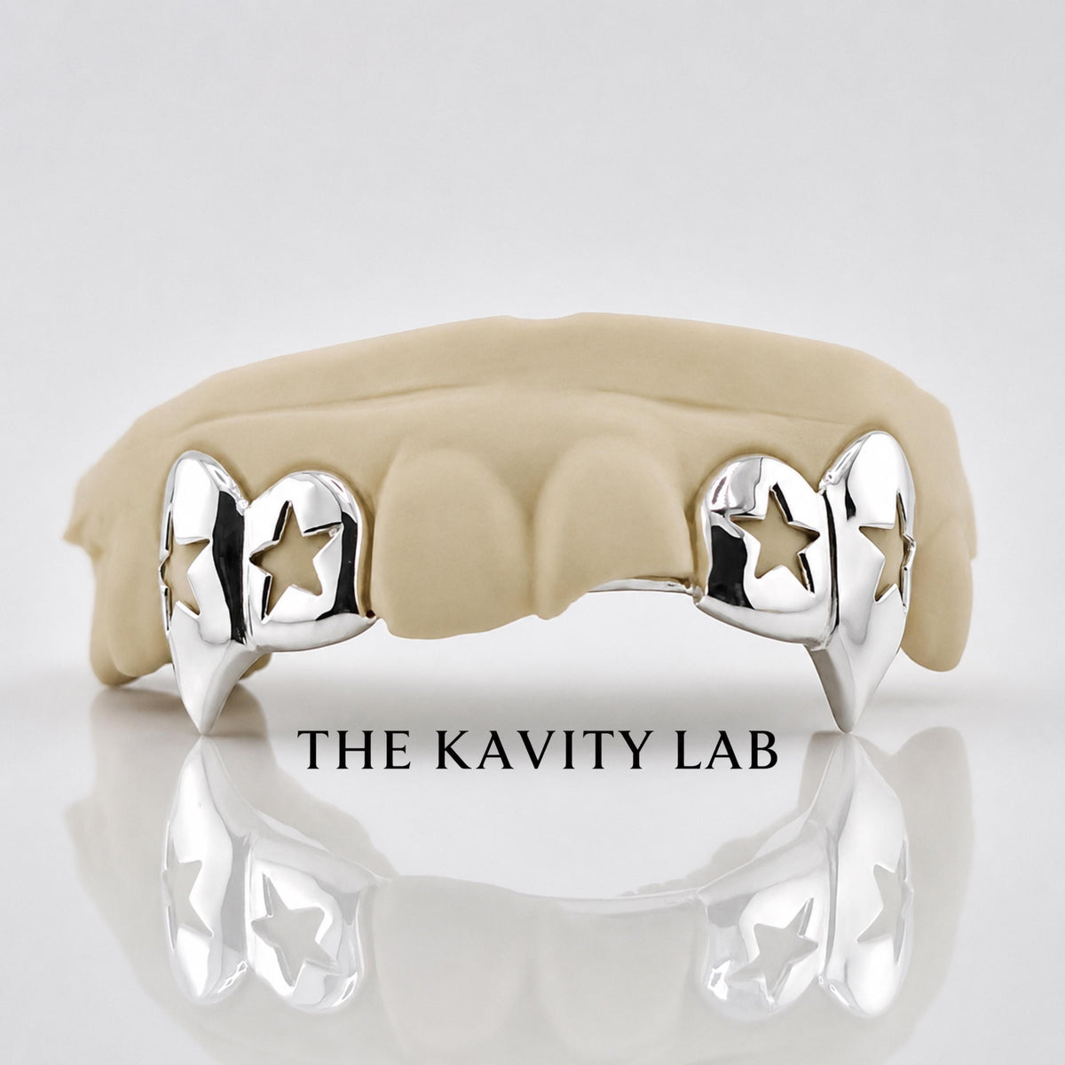 Custom 4pcs Open Stars with Extended Fangs Grillz: 925 Sterling Silver (Free Mold Kit)