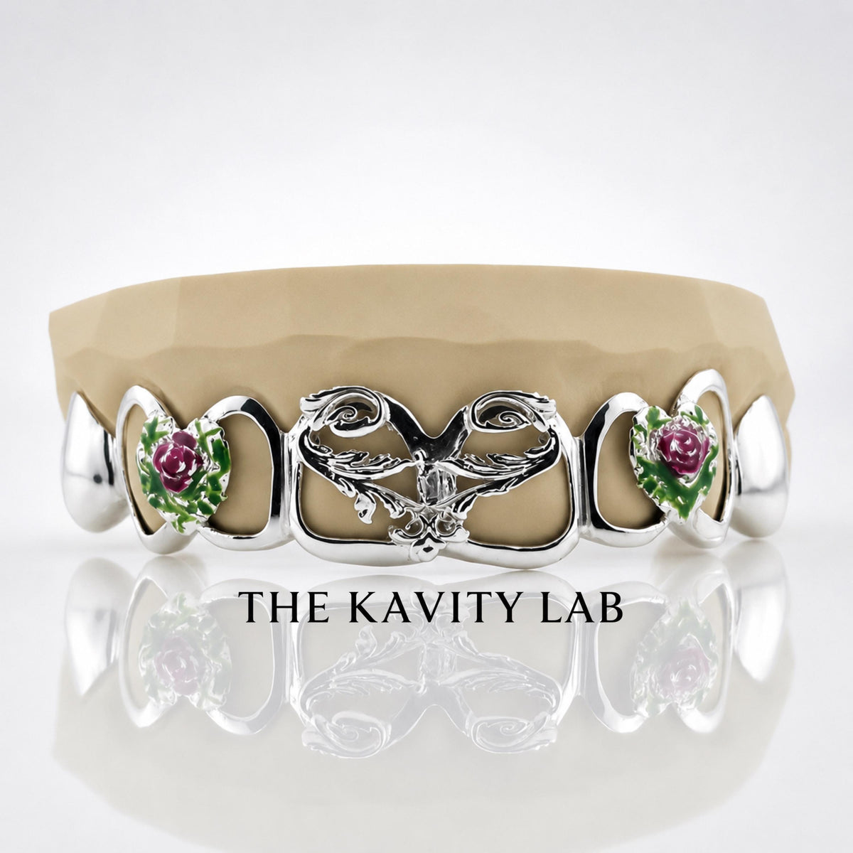 Custom 8pcs Enchanted Rose Vines Open Face Grillz: 925 Sterling Silver (Free Mold Kit)