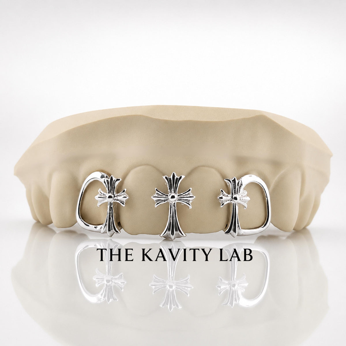 Custom 4pcs 3D Cross with Open Face Grillz: 925 Sterling Silver (Free Mold Kit)