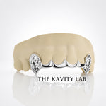 Custom 6pc Curved Front Bar and Diamond Cut Grillz: 925 Sterling Silver (Free Mold Kit)