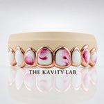 Custom 8pcs Red and White Marble Enamel Grillz: 925 Sterling Silver (Free Mold Kit)