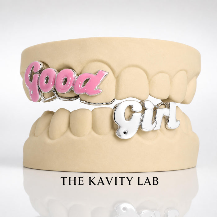 Custom 3pc on 3pc "Good Girl" with Enamel Painting GRILLZ: 925 Sterling Silver (Free Mold Kit)