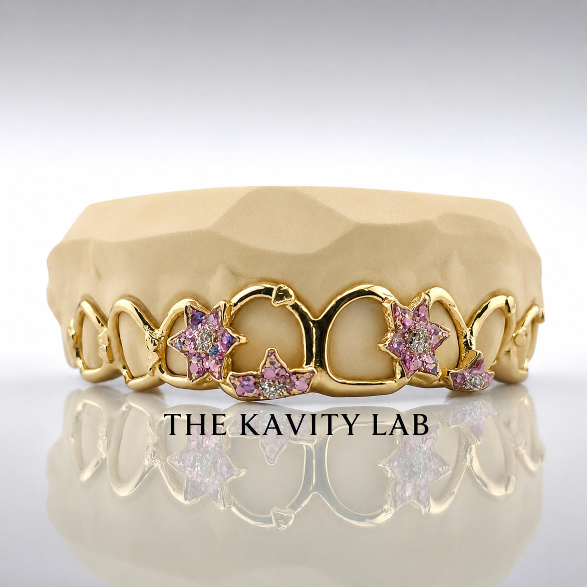 Custom 8pcs 3D Pink Enamel Floral Vine Grillz: 925 Sterling Silver (Free Mold Kit)