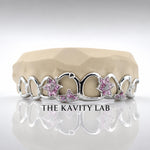 Custom 8pcs 3D Pink Enamel Floral Vine Grillz: 925 Sterling Silver (Free Mold Kit)