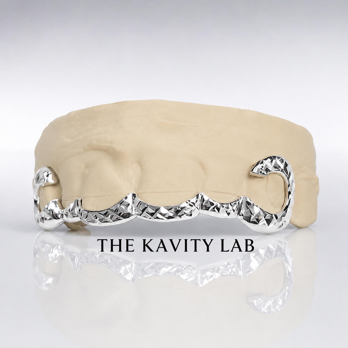 Custom 6pc Curved Front Bar with Diamond Cuts Grillz: 925 Sterling Silver (Free Mold Kit)