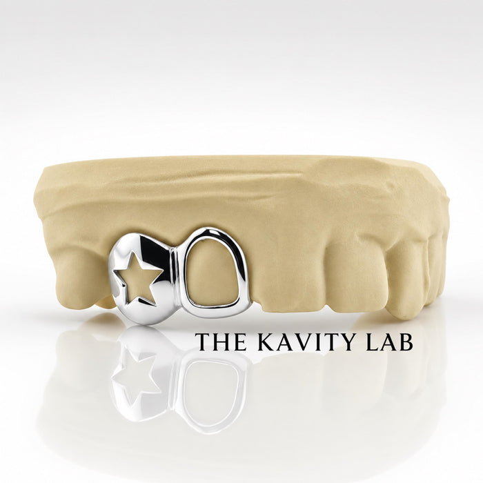 Custom 2pcs Open Star x Open Face Grillz: 925 Sterling Silver (Free Mold Kit)