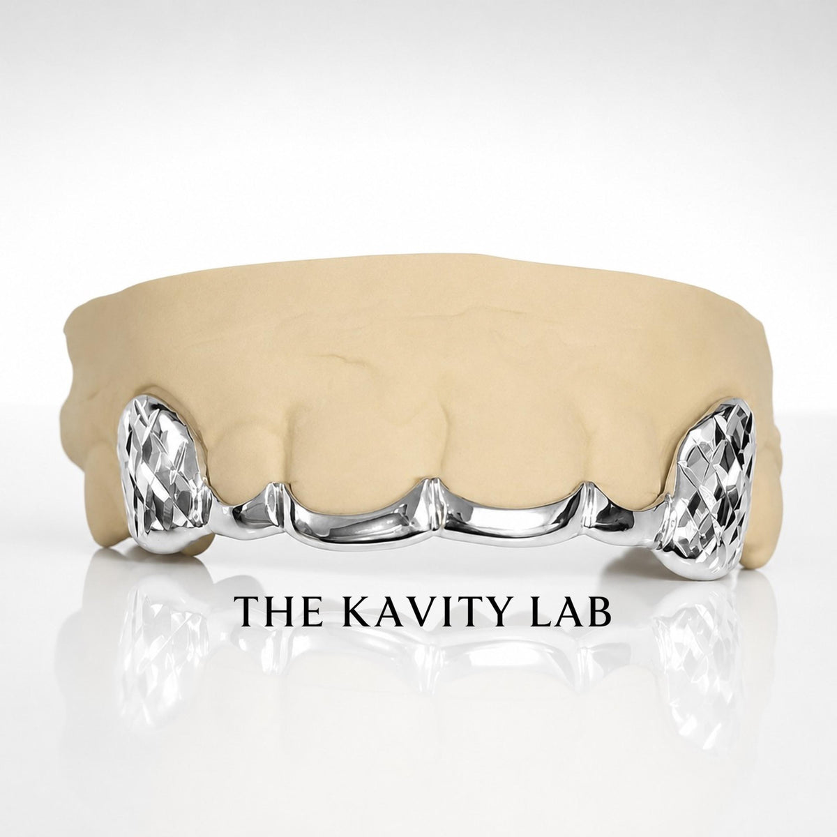 Custom 6pc Curved Front Bar and Diamond Cut Grillz: 925 Sterling Silver (Free Mold Kit)