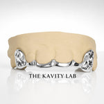 Custom 6pc Curved Front Bar and Diamond Cut Grillz: 925 Sterling Silver (Free Mold Kit)