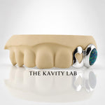 Custom 2pcs Open Heart x Opal Stone Grillz: 925 Sterling Silver (Free Mold Kit)