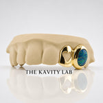 Custom 2pcs Open Heart x Opal Stone Grillz: 925 Sterling Silver (Free Mold Kit)