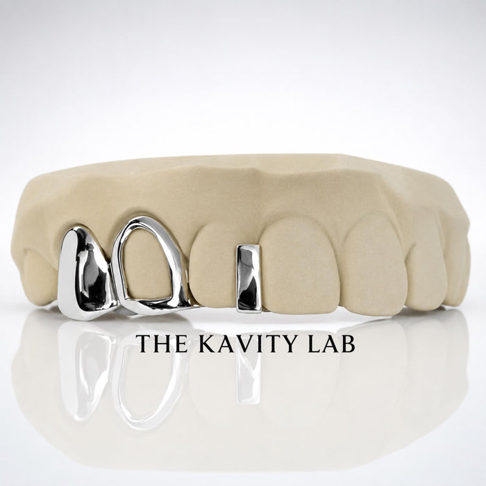 Custom 3pcs Open Face & Gap Filler Grillz: 925 Sterling Silver (Free Mold Kit)