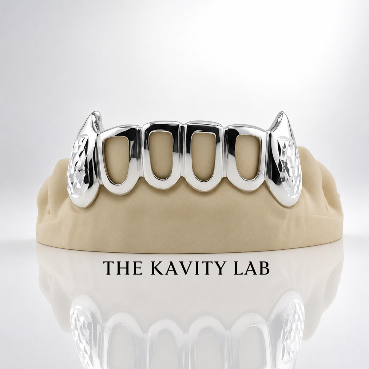Custom 6pcs Open Face with Cuts and Extended Fangs Grillz: 925 Sterling Silver (Free Mold Kit)