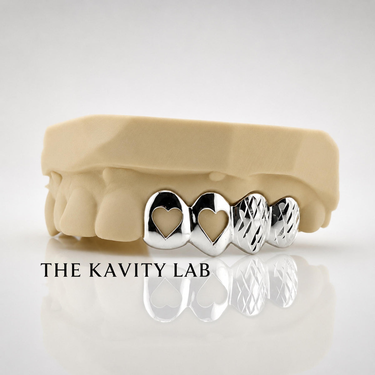 Custom 4pc Open Hearts & Diamond Cuts Grillz: 925 Sterling Silver (Free Mold Kit)