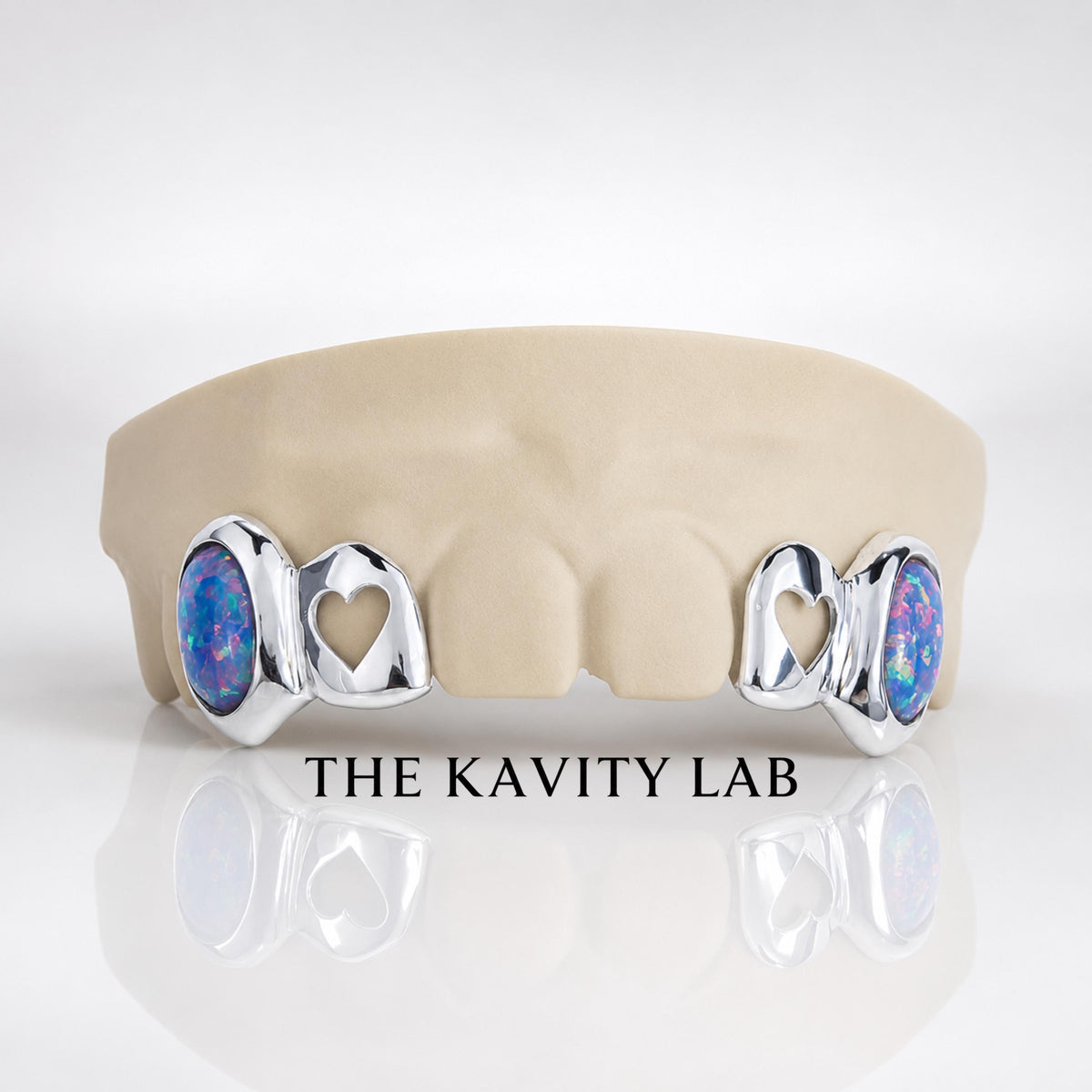 Custom 4pcs Opal & Heart Cutout Fangs: 925 Sterling Silver (Free Mold Kit)